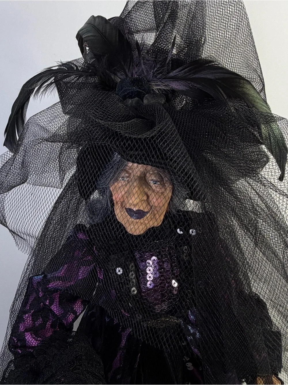 24” Victorian Gothic Witch Figurine Purple Black Halloween Display